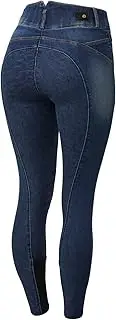 [HORZE] Cecilia Women's High Waist Denim Silicone Full Seat Breeches - Denim Blue - 24