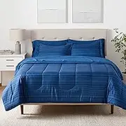 Amazon Basics 7-Piece Lightweight Microfiber Bed-In-A-Bag Comforter Bedding Set - Full/Queen, Royal Blue Calvin Stripe