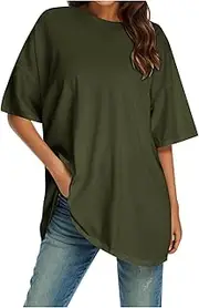 [Generic] T Shirts for Women Baggy Spring Shirts Soft Solid Clothes 2025 Basic Tee, Army Green, Small