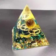Orgonite Pyramid Tiger Eye Sphere With Blue Quartz Gear Wheel Healing Crystal