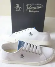 Original Penguin Men's Sam Stripe Classic Lace Up Canvas White Blue Shoes NIB