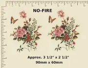 2 x NO-FIRE CERAMIC DECALS Pink roses / butterfly Approx. 3 1/2" x 2 1/2" C26e