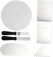 COLLBATH 7pcs Baking Decorating Tools Set Revolving Cake Stand with Non Slip Base Easy Clean Removable Platform for Smooth Icing and Cake Borders