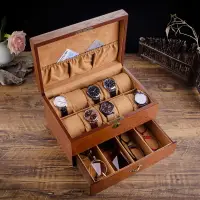 在飛比找樂天市場購物網優惠-手表首飾一體收納盒高檔木質手表盒眼鏡盒多功能雙層收藏盒帶鎖 