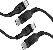 Spigen DuraSync USB C to Lightning Cable MFi Certified with Power Delivery [3ft/1m] for iPhone 13/12/11/X/Xs/8/Pro/Max/Mini/SE/iPad and Other Lightning Port Devices [2-Pack] - Black