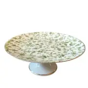 Grace Teaware Fine Porcelain Cake Stand Green & White Floral Butterflies NEW