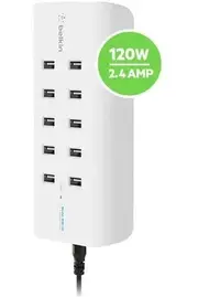 Belkin 10-Port USB Charging Station / Hub (B2B139au)10xUSB-A Ports(2.4Amps),Intelligent Charging,Wall / Desk mountable,Compact, Overcurrent protection