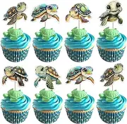 Rsstarxi 36 Pack Sea Turtle Cupcake Toppers Double Sided Ocean Sea Themed Turtles Cupcake Picks Decoration for Under The Sea Theme Baby Shower Wedding Birthday Party Cake Decorations