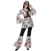 Retro Vintage 1970s Cosplay Costume Masquerade Disco Printing Women's Kings Day Masquerade Performance Halloween Adults' Top Pants Headband