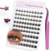 LZM Self Adhesive Cluster Lashes Manga Lash Clusters Pre Glued Eyelashes Anime Eye Press-on Individual DIY Eyelashes Extension Kit 10mm 12mm 14mm 16mm with Lash Tweezers No Glue for Beginners