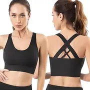 [Embhlitfe] Sports Bras for Women,Black Yoga Bra Wireless Women's Sports Bras Seamless Bra Removable Pads,Cross Back Bralette Running Gym Top Bralette for Women Workout