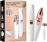 Facial Hair Removal & Eyebrow Trimmer, Electric Nose Hair Removal for Women 2 in 1 Flawless Shaver for Face Lips Fingers Cheeks Chin Nose with LED Light, Painless 2 Replacement Heads