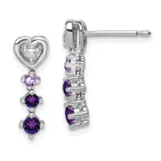 Sterling Silver Rhodium-plated Amethyst u0026 Pink Quartz Diamond Earrings