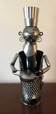 Barney Metal Chef With Top Hat and Pan Wine Bottle Holder Wine Bodies BG