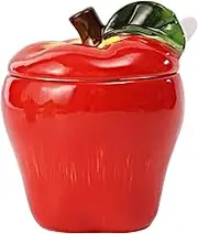 Hand-painted Ceramic Fruit Shape Sugar Bowl Spice Jar Seasoning Pot with Lid Spoon (Apple)