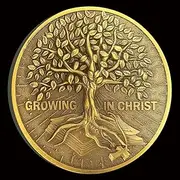 Tree of Faith Christian Challenge Coin - Symbol of Spiritual Growth Bible Verse Pocket Token Military Gift