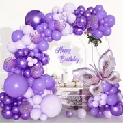 107Pcs Purple Butterfly Themed Balloon Set For Birthday Graduation Bachelor'S Party Wedding Engagement Spring / Summer Decoration
