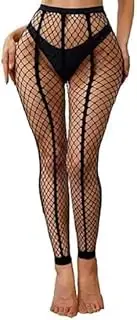 [Generic] Women's Sexy Stripe Fishnet Tights Footless Stockings High Waist Fishnets Opening Leggings