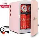 Retro Mini Fridge 4L 6 Can Portable Skincare Beauty Cooler 12V AC Pink