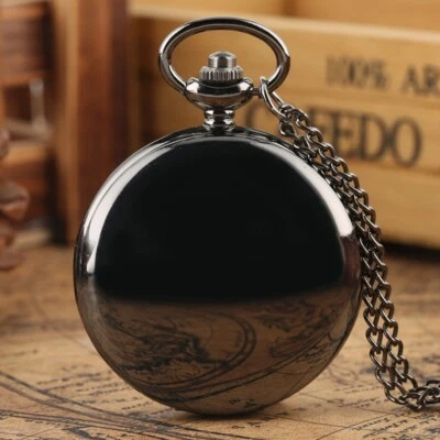 Retro Smooth Case Unisex Quartz Pocket Watch Roman Numeral Necklace FOB Chain