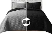 Elegant Comfort 3-Piece Quilted Reversible Bedspread Coverlet Set with Pillow Shams, Exquisite Majestic Stitching All Season Heavy Weight - Ultra Soft Premium Quilt- King, Black/Gray