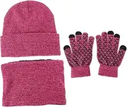 [Holibanna] 1set Windproof Knitted Hat Scarf Gloves Kit for Outdoor Activities Dual-Layer Thick Warmth Unisex Fits for Skiing Running Cycling and Hiking Red