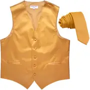 New Men's Formal Tuxedo Vest Waistcoat_2.5" skinny Necktie solid gold prom