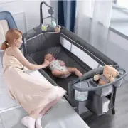 Gray BabyBond Bedside Sleeper / Bassinet Portable Large Playard Changing Table