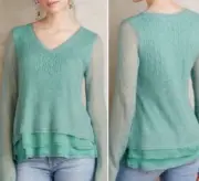 Anthropologie Alessia Sweater Womens S Green Knitted & Knotted Alpaca Wool Blend