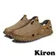 【Kiron】手工休閒鞋懶人休閒鞋/透氣縷空網布拼接手工縫線造型休閒鞋-男鞋 棕綠