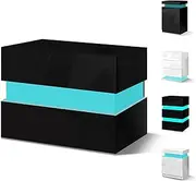 [ALFORDSON] LED Bedside Table 4 Sides High Gloss Side End Table with RGB Light, Black Sofa Nightstand Storage Cabinet with 2 Drawers, for Hallyway Bedroom Living Room