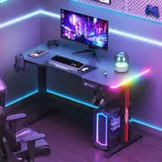 Advwin Electric Standing Desk Gaming Desk RGB LED Ergonomic Sit Stand Desk Carbon Fiber Desktop with Memory Lifting Black 120cm