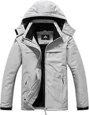 [MOERDENG] Women's Ski Jacket Warm Winter Coat Hooded Snowboarding Jackets Waterproof Mountain Windbreaker for Hiking Traval, Light Gray, Medium