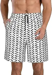 [OdDdot] Green Eucalyptus Leaves Print Men's Quick-Dry Swim Trunks,Breathable Swimming Board Shorts, for Summer Surfing Beach Swimwear, Black and White Pattern, Medium