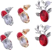 [HAPINARY] 3 Pairs Xmas Earrings Elegant Female Ear Studs Christmas Hat and Antler Design Girls