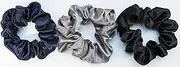 Crazy Bobble® Scrunchies 'Feels like Silk' Satin Scrunchy Ponytail Holders, Hair Ties For Women Girls (Pack of 3) (Black, Navy, Dark Grey)