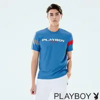在飛比找momo購物網優惠-【PLAYBOY】拚色袖運動T恤(藍色)