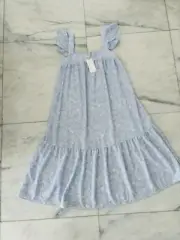 By The River Blue Floral Flutter Sleeve Midi Dress Peasant Boho Size Medium NWT