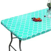 Rectangle Table Cloth Fitted Plastic Table Cover Elastic Edge Vinyl Folding Tablecloths for Picnic Party -Green