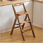 Step Ladder 3 Tier Folding Step Stool,Multi 3-in-1 Bamboo Step Ladder Lightweight Portable,Wooden Step Stool Saving Space for Kitchen and Office