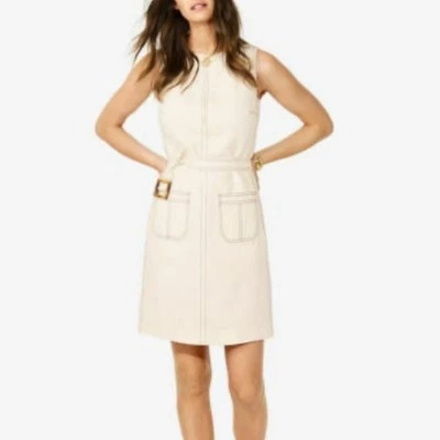 NWT Tory Burch Nadia Dress New Ivory Linen Sleeveless Size 10 Belted Lined Zip