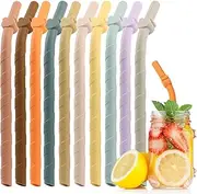 RoadLoo Pack of 10 Silicone Straws, Reusable Silicone Straw with Straw, Cleaning Brush, Straws, Reusable Straws, BPA-Free, 17.5 cm Replacement Straws