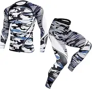 [Abigprofit] Men's Running Set 2pcs/Sets Sportswear Compression Sports Suit Running Sport Workout Tights 20 L