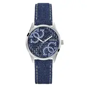 Guess Trend G Stitch Trend Silver-Tone Blue Denim Strap Women's' Watch GW0755L1