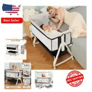 Modern Bedside Sleeper Bassinet with Rocking Feature & All-Mesh Safety Design