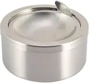 (Matte Silver) - Kinger_Home Stainless Steel Ashtray with lid, Cigarette Ashtray for Indoor Or Outdoor Use, Ash Holder for Smokers, Desktop Smoking Ash Tray for Home Office Decoration (Matte Silver)