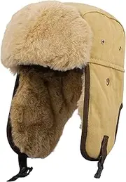 [Clakllie] Men Winter Trapper Trooper Eskimo Hats Ushanka Russian Aviator Pilot Cap EarFlaps Unisex Warm Fur Lined Cotton Ski Bomber Hunting Hat for Skiing Skating Outdoor Sport Activities Windproof