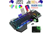 104 Keys Wireless Gaming Keyboard Mouse Set+Mouse Pad, RGB LED Backlit PC/Laptop Black-RGB