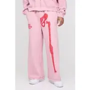 Mens Pink Extreme Wide Leg Skeleton Puff Print Jogger
