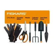 Fiskars Vegetable Garden Tool Set with Vegetable Shears Seed Sower Trowel Cul...